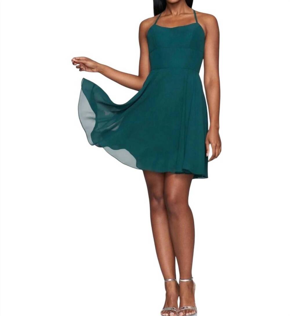 NEW FAVIANA halter neck a-line mini dress in evergreen